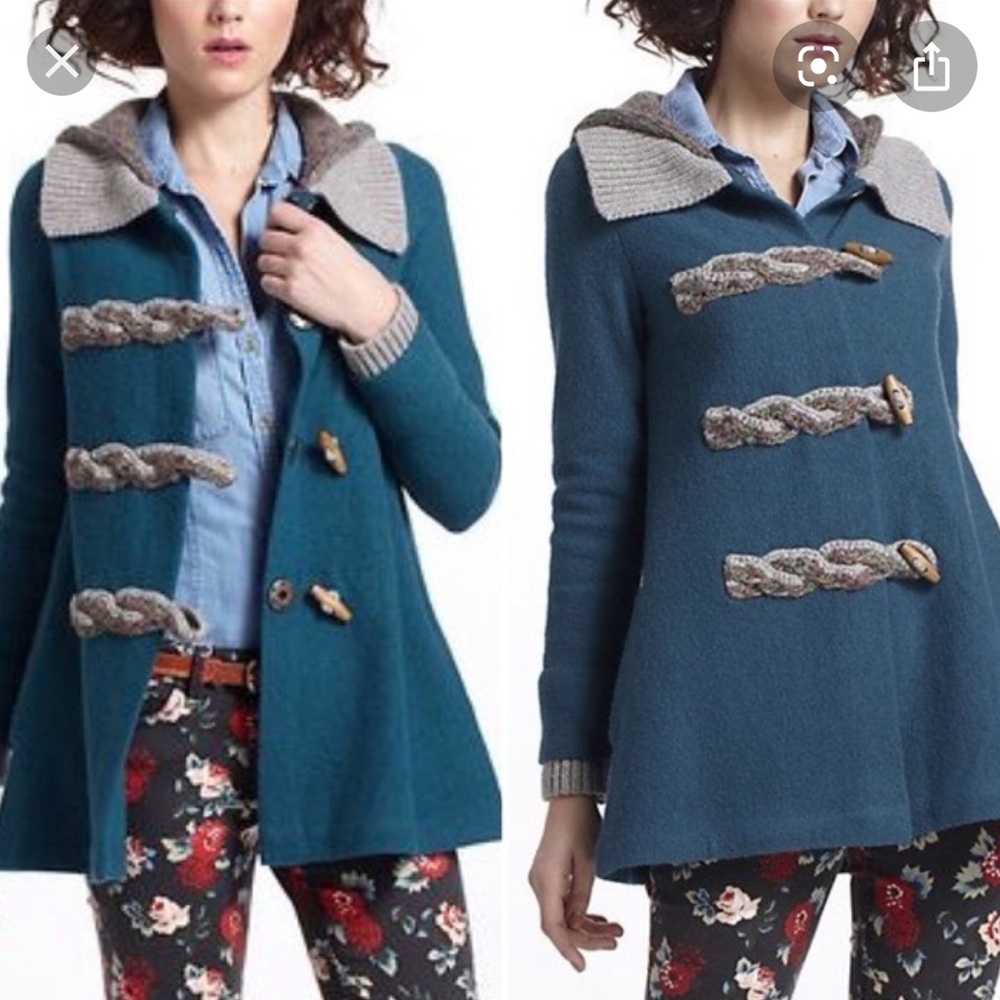 Turquoise Hooded Anthropology Fiets Voor 2 Jacket